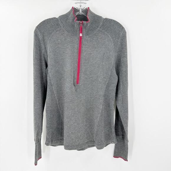 Eddie Bauer Gray Mock Neck Half Zip Pullover Knit Sweater Women's Size Medium - Picture 1 of 12